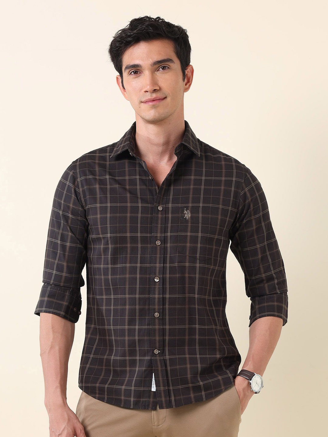 

U.S. Polo Assn. Men Tailored Fit Opaque Checked Casual Shirt, Brown