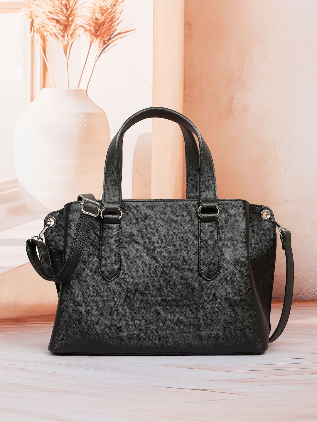 

White Lily PU Structured Tote Bag, Black