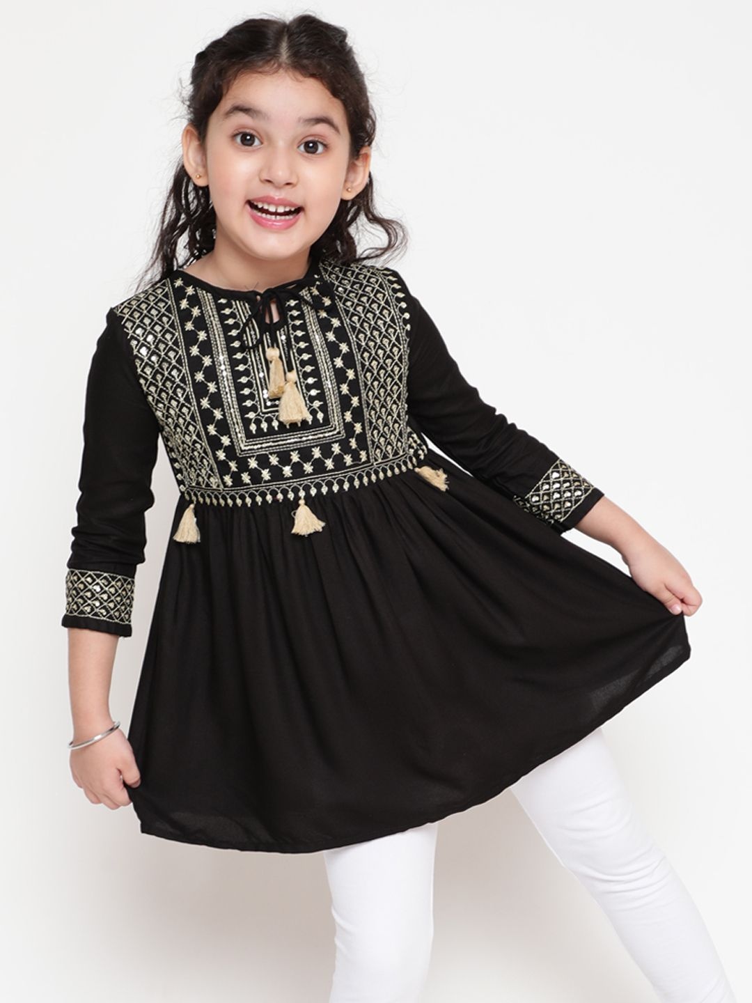 

Miss & Chief Embroidered Keyhole Neck Top, Black