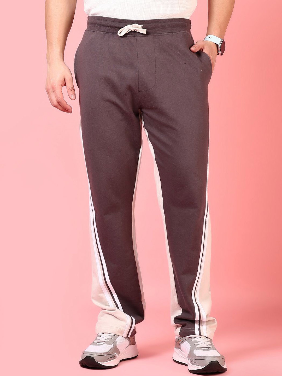 

V-Mart Men Striped Cotton Track Pants, Black
