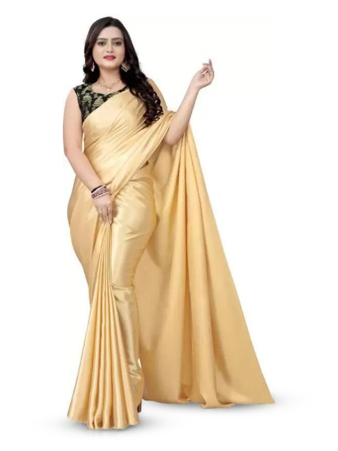 

SAADHVI Zari Satin Saree, Gold