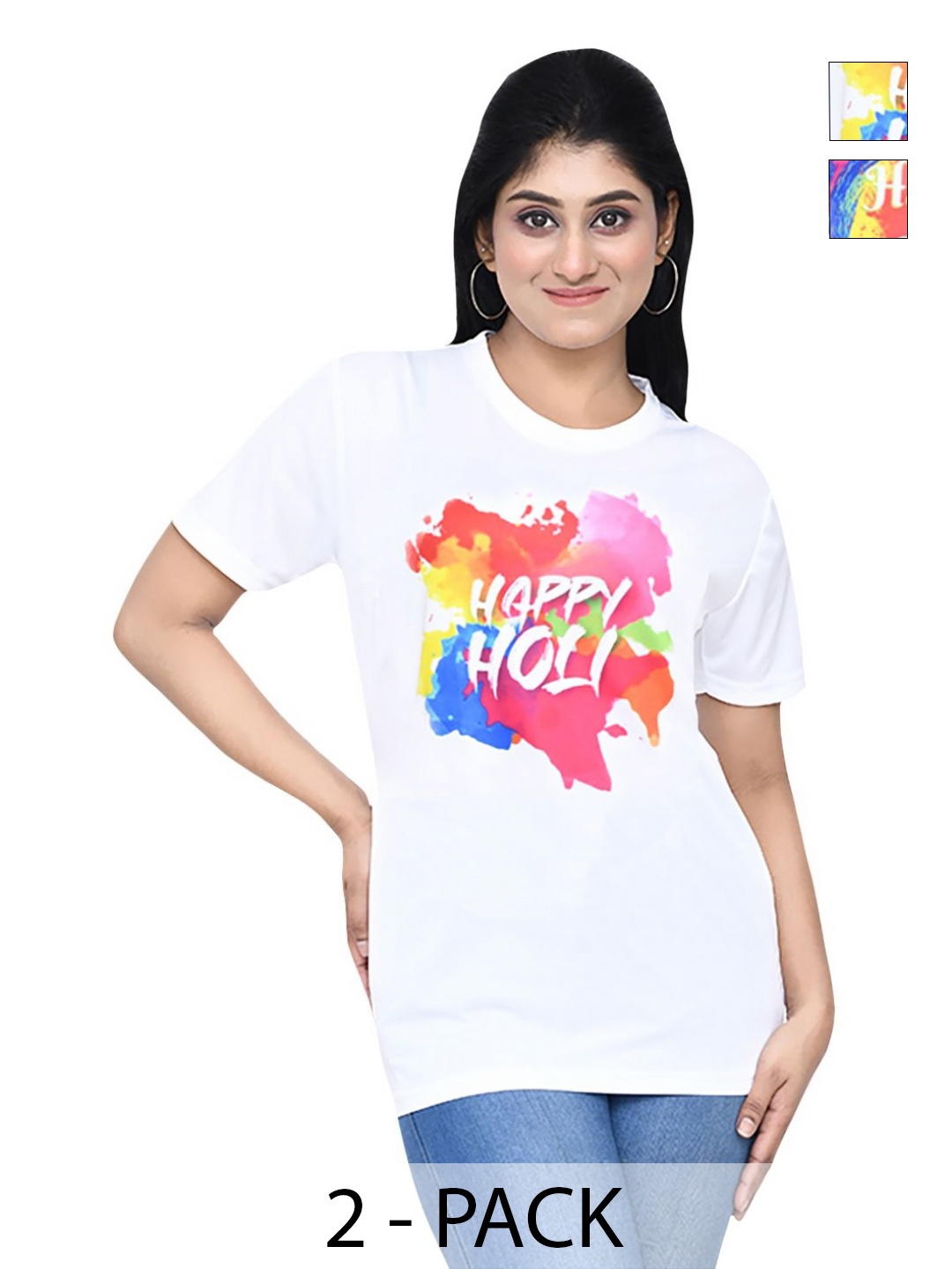 

RAPL Women 2 Printed Applique T-shirt, White