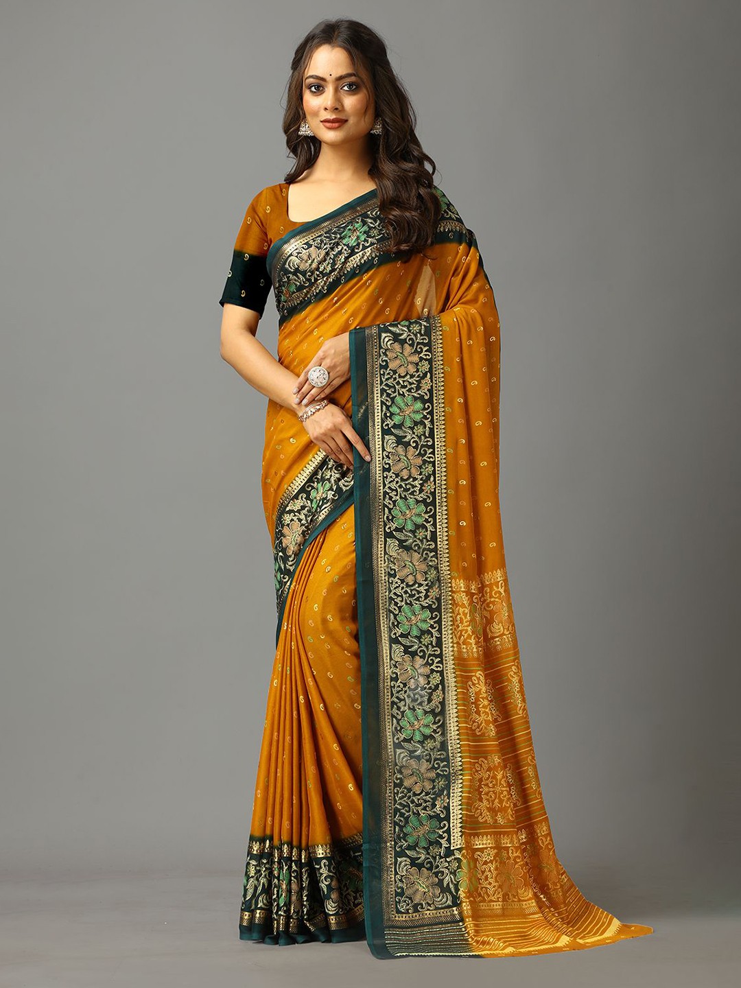 

NIRMAL CREATION Floral Pure Crepe Saree, Yellow