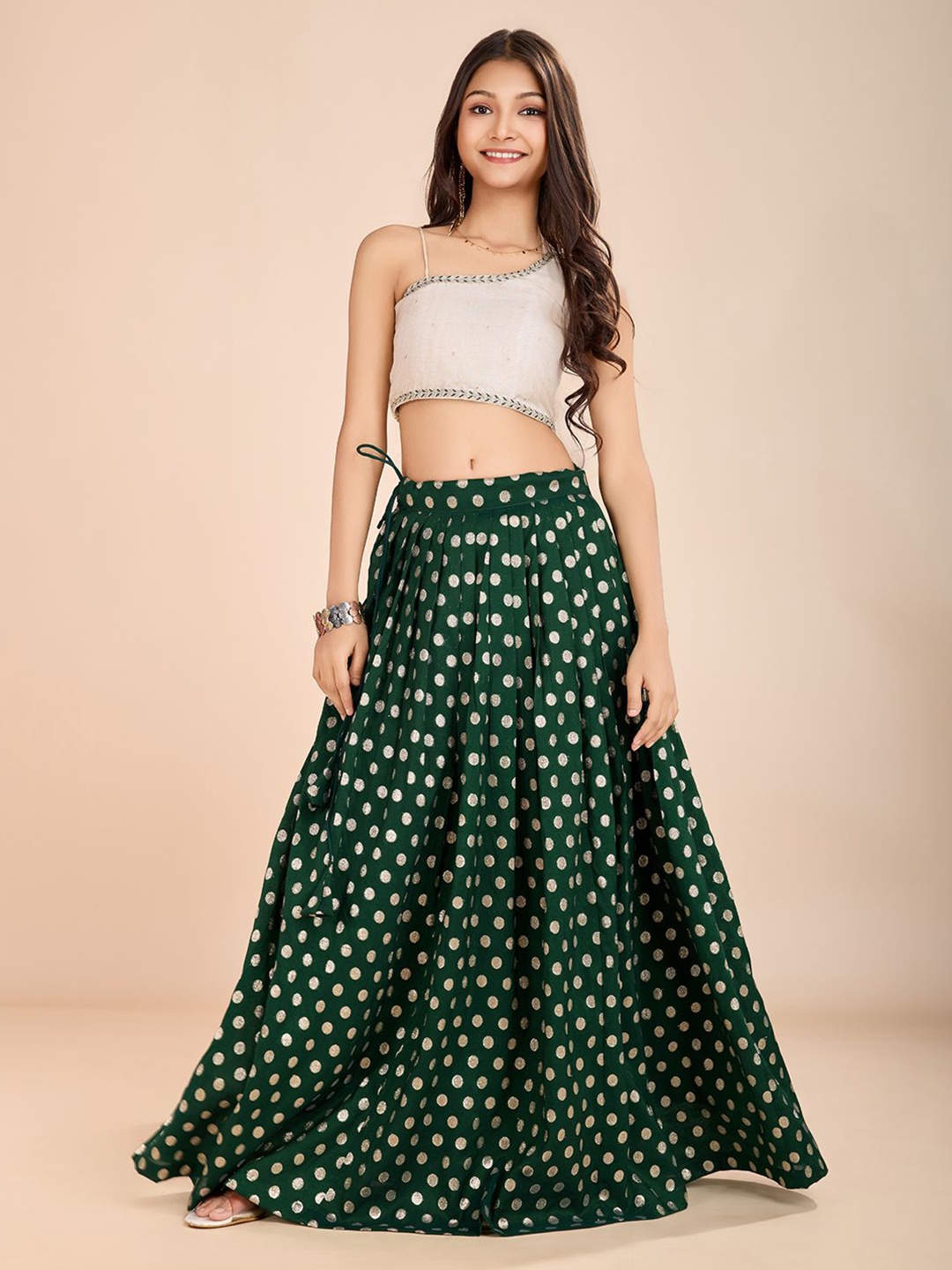 

Tasarika Girls Embroidered Thread Work Ready To Wear Lehenga & Choli, Green