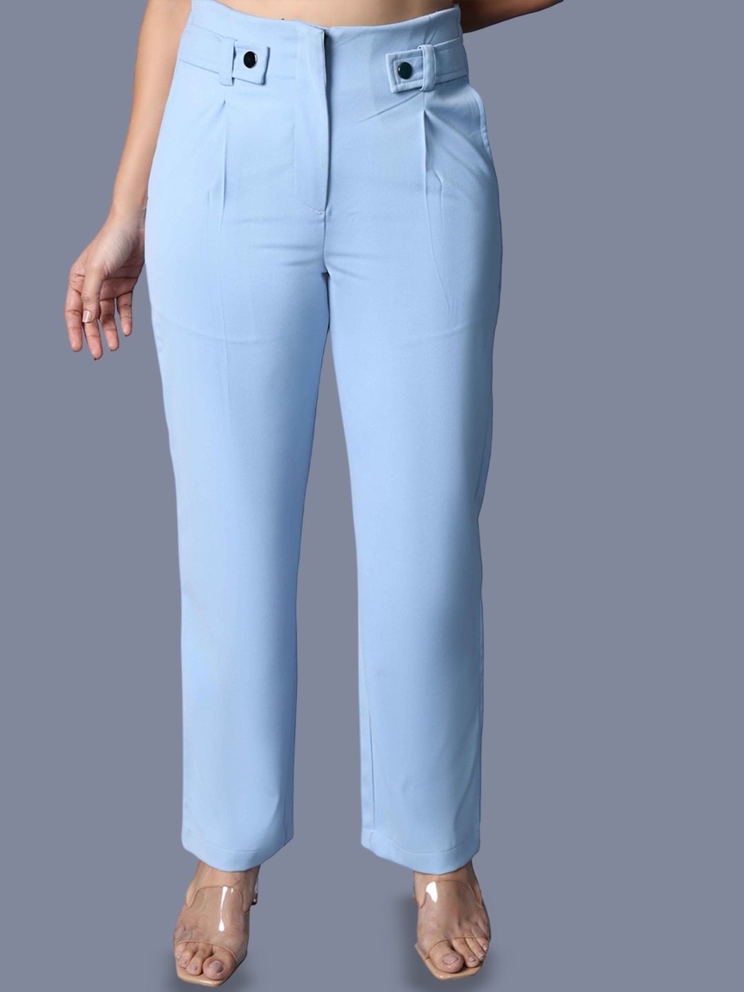 

NOT SO PINK Women Relaxed Straight Fit High-Rise Trousers, Blue