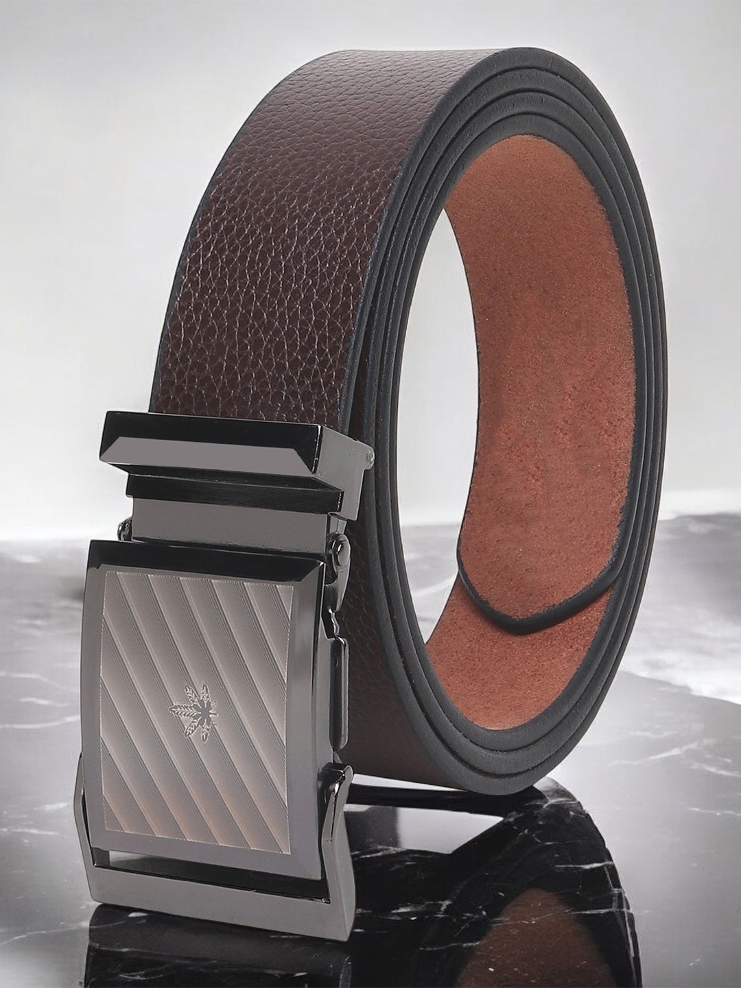 

Metronaut Men Textured Leather Formal Belt, Brown