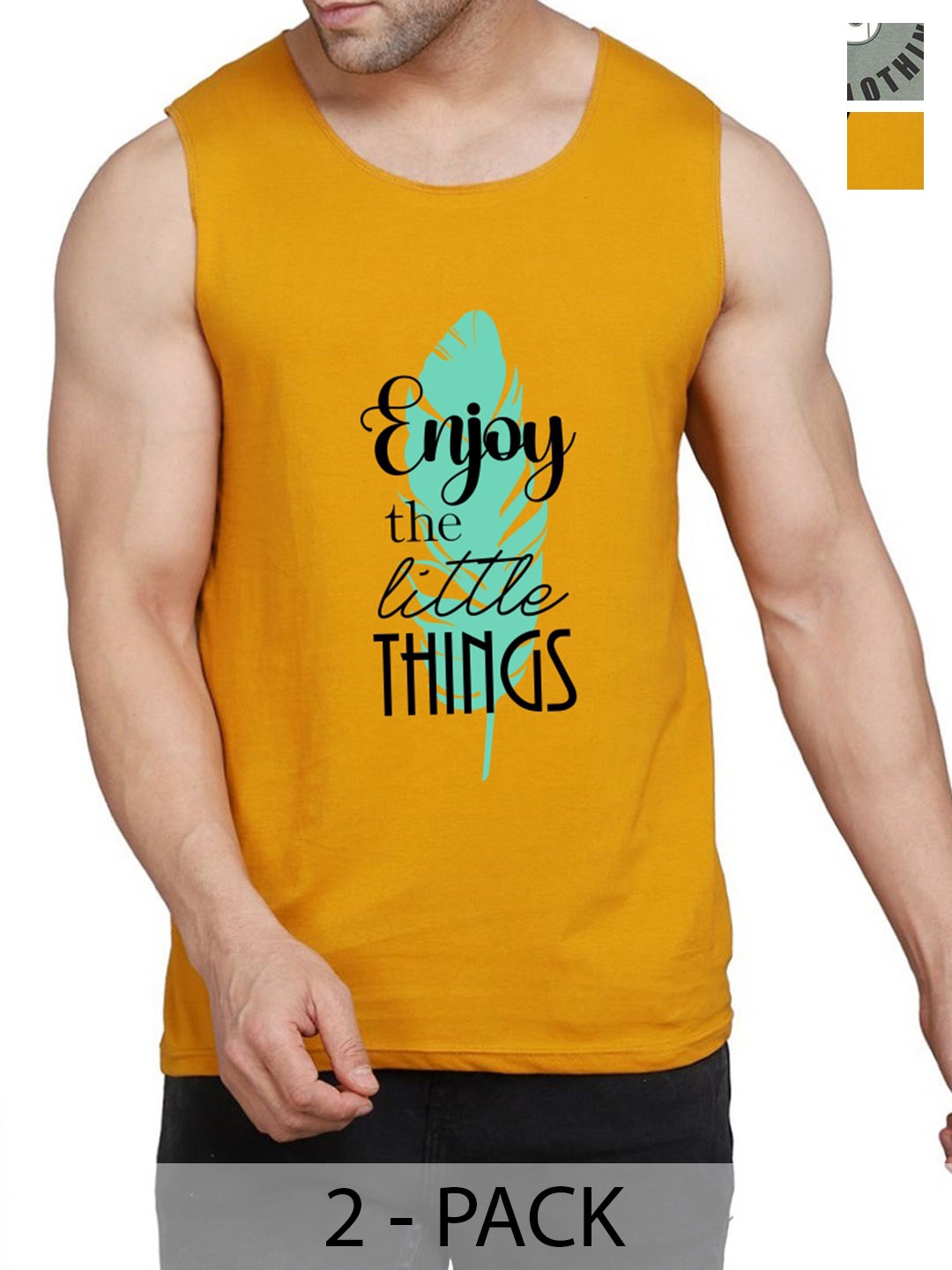 

WOOSTRO Pack Of 2 Printed Gym Vests NAVY, Mustard