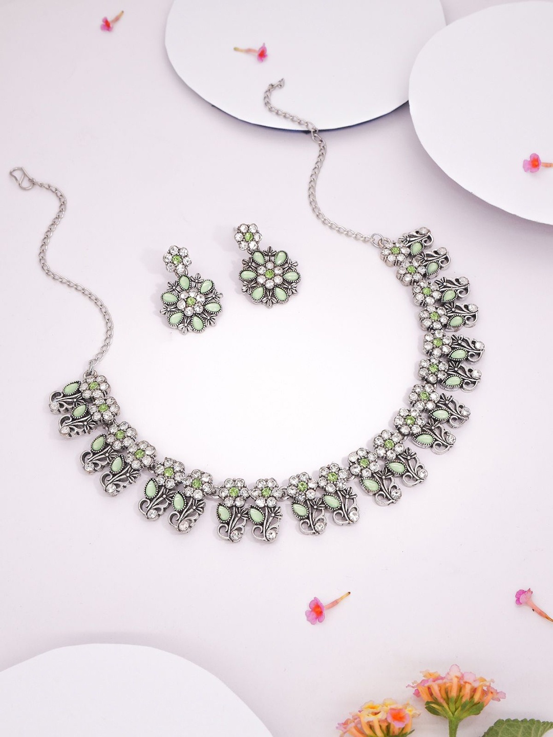 

Anouk Silver-Plated American Diamond Studded Jewellery Set