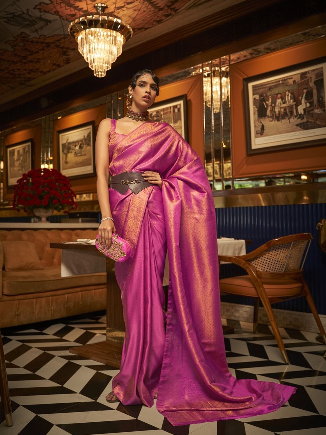 

Anouk Woven Design Silk Blend Banarasi Saree, Pink