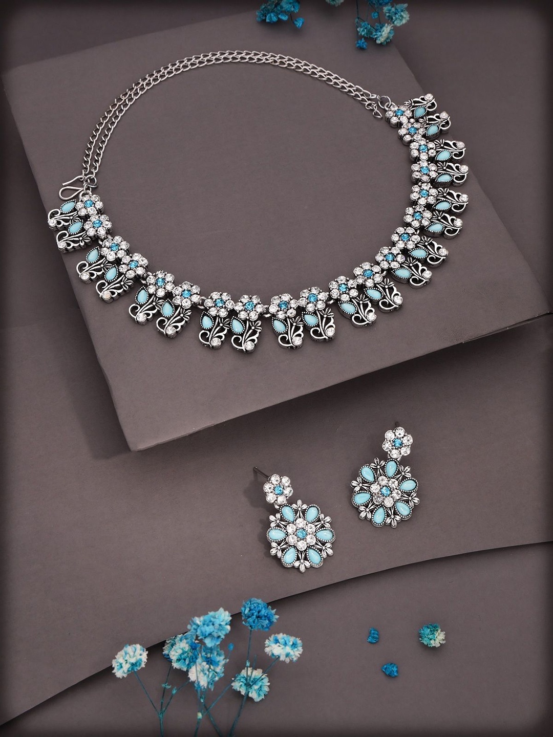 

Anouk Silver-Plated American Diamond Studded Jewellery Set