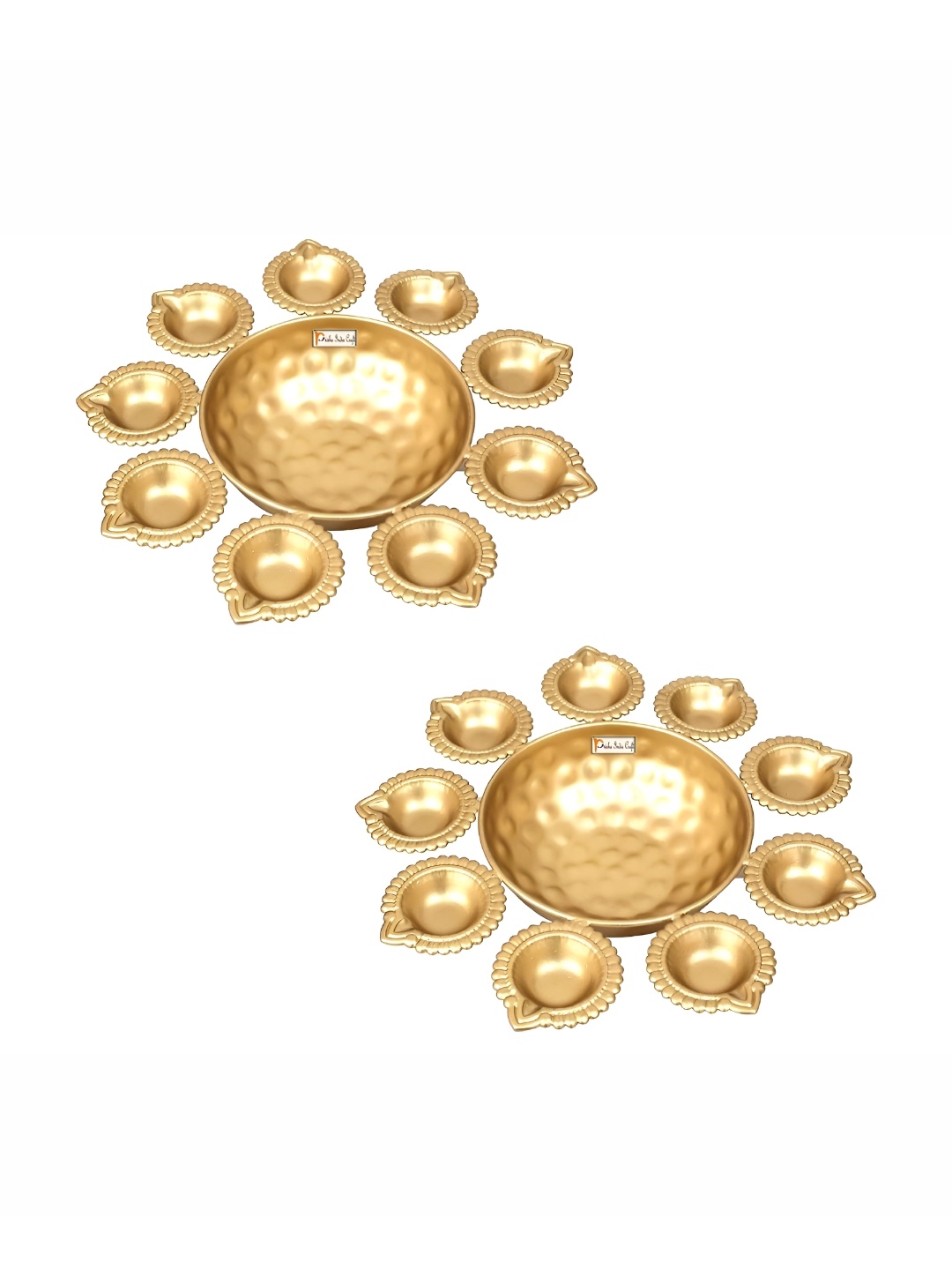 

PRISHA INDIA CRAFT Gold Toned 2 Pieces Textured Diya Pooja Essentials