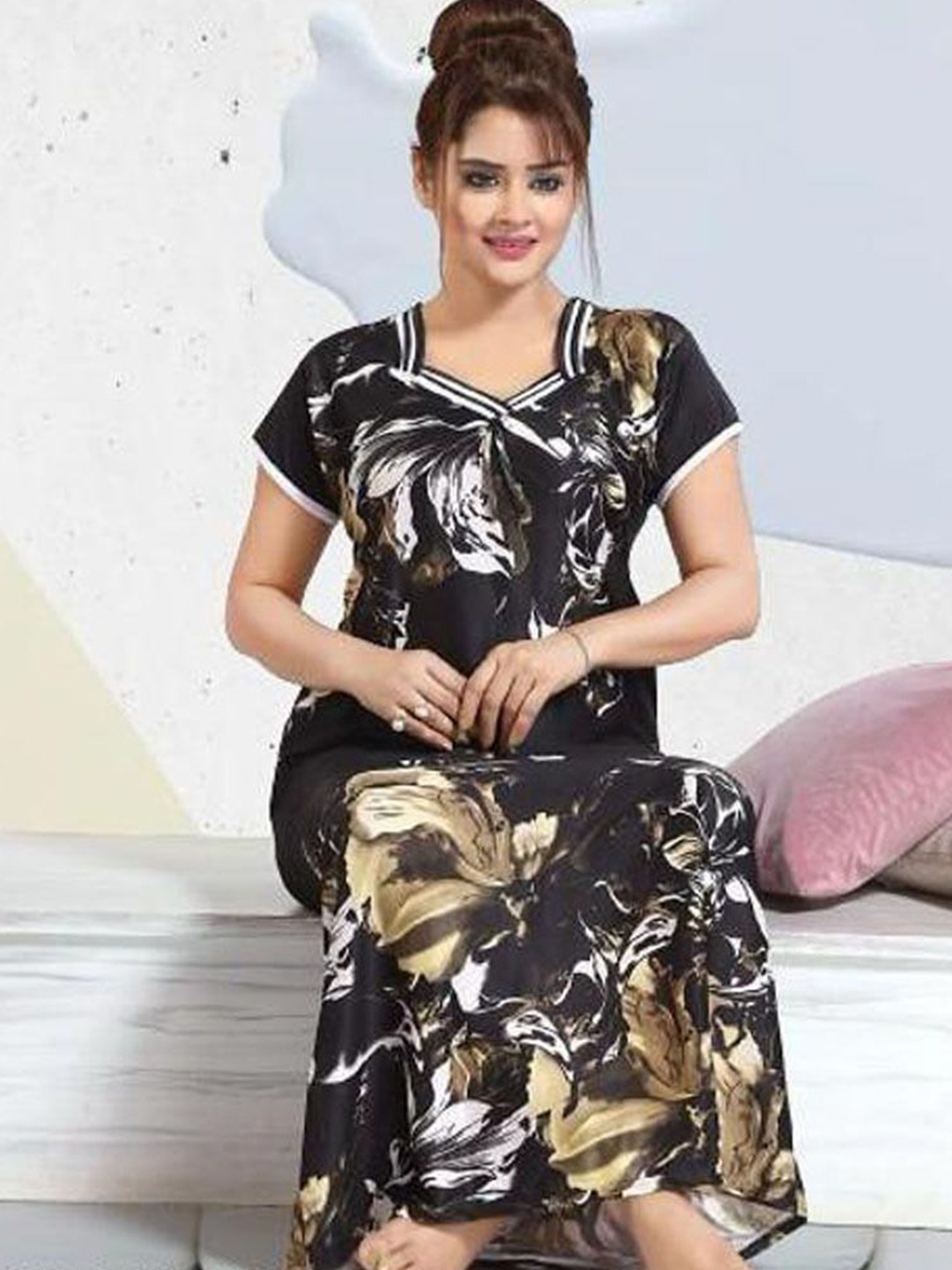 

PR PINK ROYAL Printed Maxi Nightdress, Black