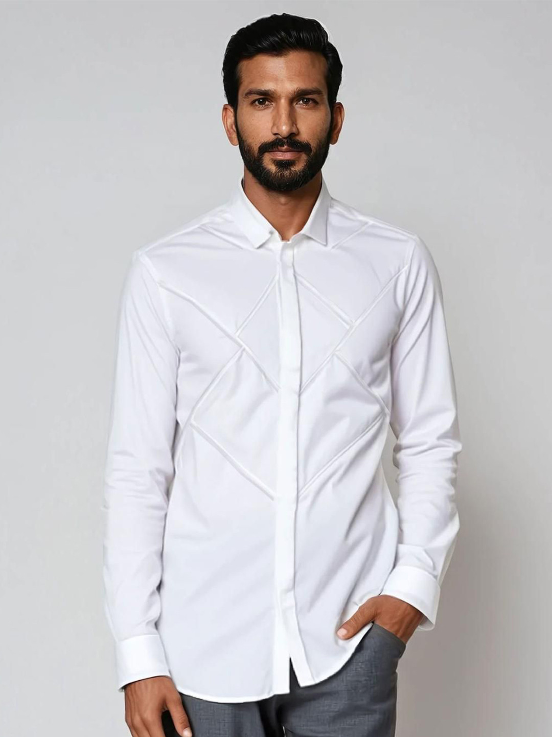 

HE SPOKE Men Smart Tailored Fit Opaque Party Shirt, White