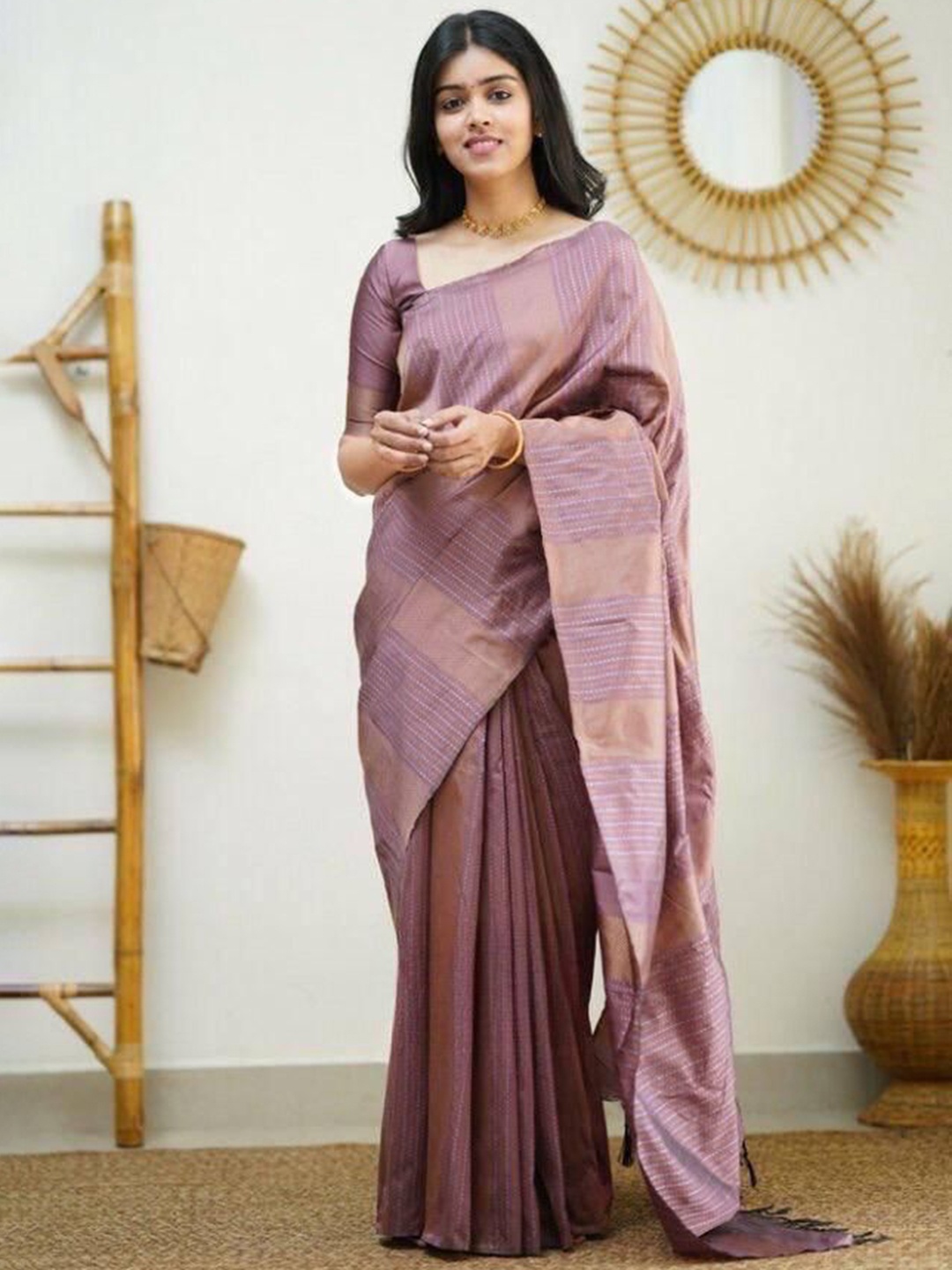 

JULEE Woven Design Pure Silk Banarasi Saree, Lavender