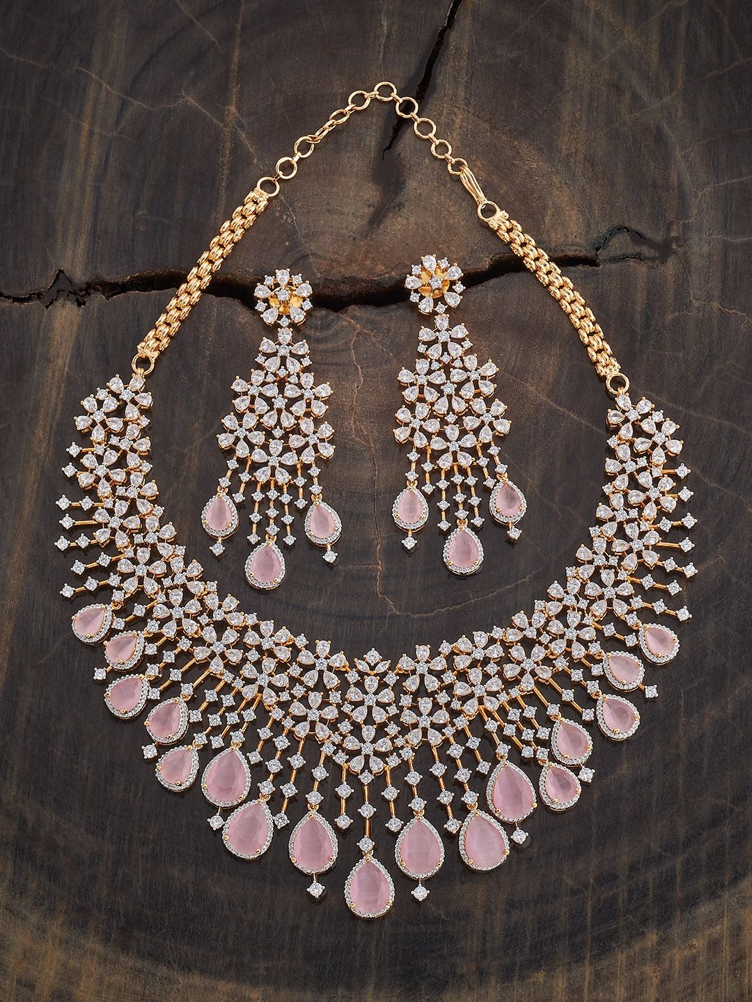 

Kushal's Fashion Jewellery Rhodium Gold-Plated Zircon Studded Jewellery Set