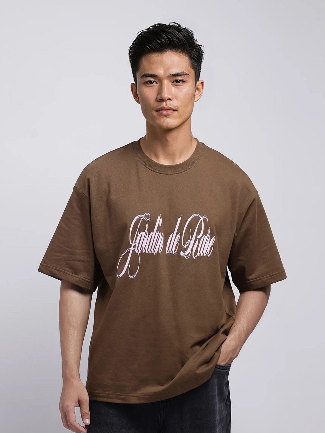 

RARE RABBIT Men Printed Applique T-shirt, Brown