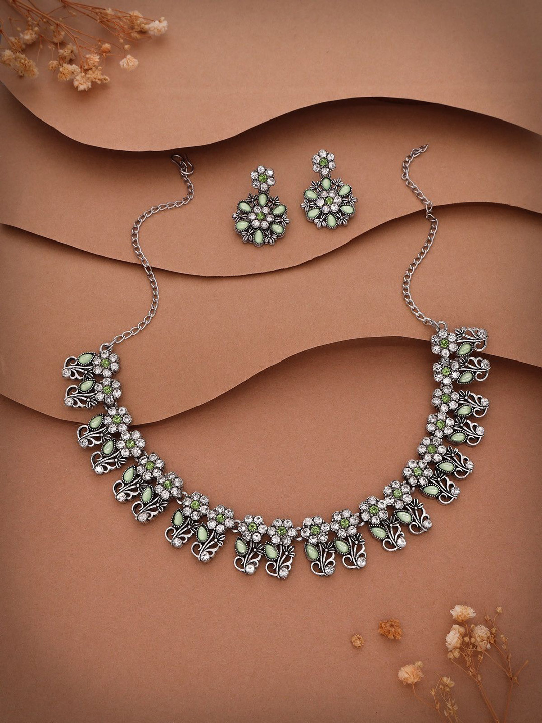 

Lyriss Silver-Plated American Diamond Studded Necklace and Earrings