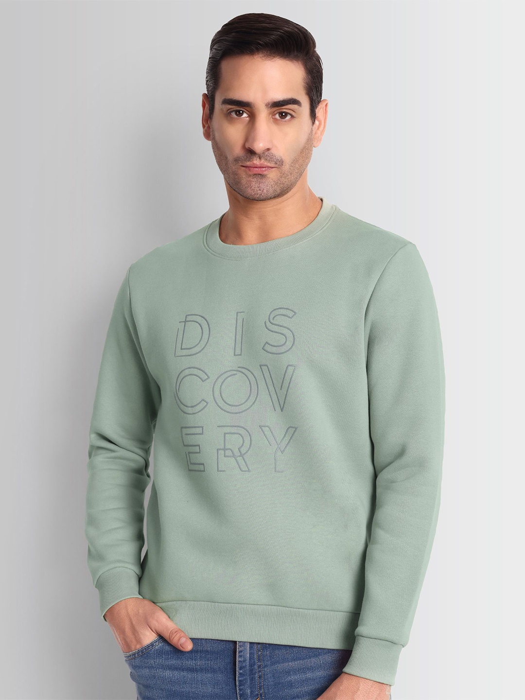 

DCYPHR Men Typography Self Design Cotton Sweatshirt, Green