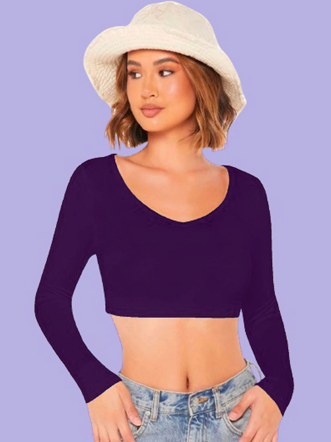 

Dream Beauty Fashion Women V-Neck Fitted Crop Top, Purple