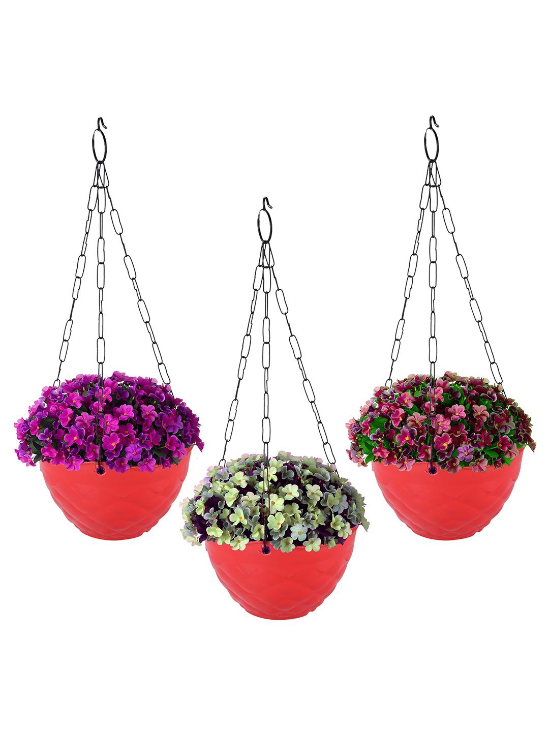 

Kuber Industries Red 3 Pieces Textured Durable Hanging Planters