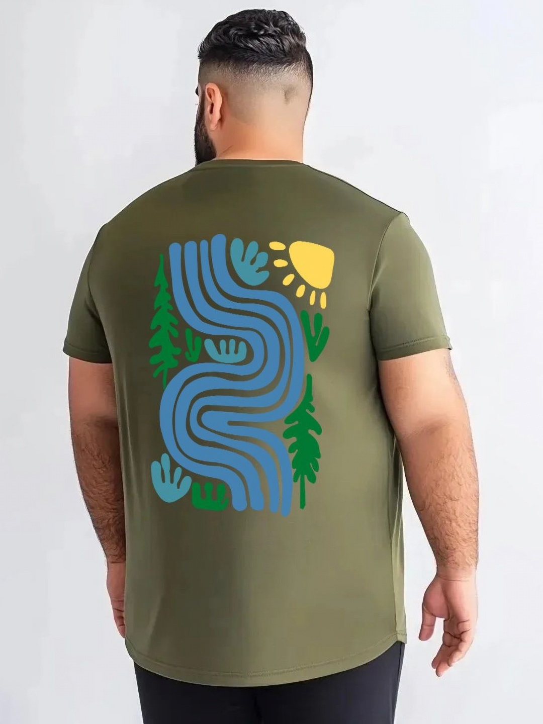 

Toodle Plus Unisex Plus Size Graphic Printed Round Neck Pure Cotton T-Shirt, Olive