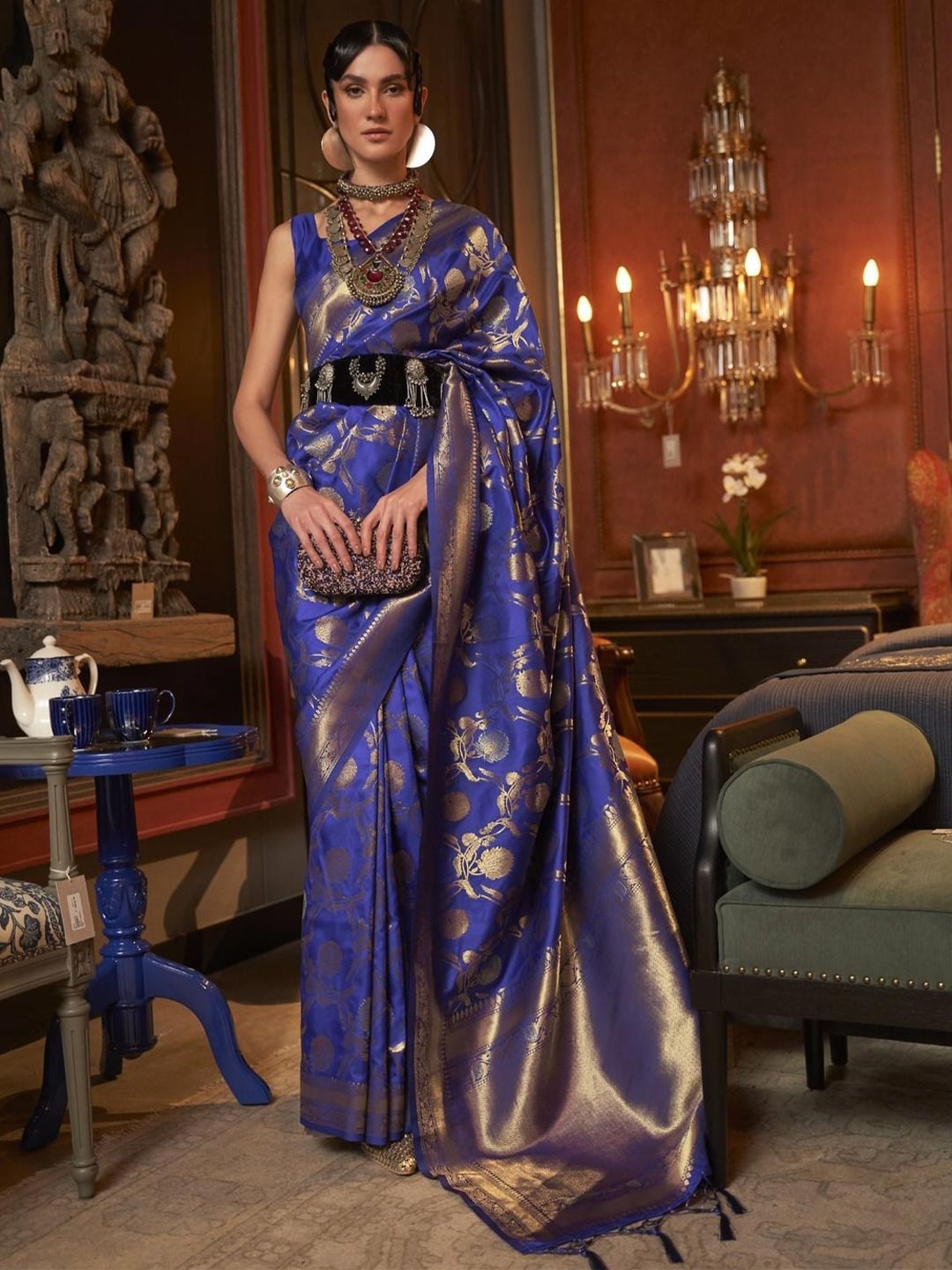 

Anouk Woven Design Zari Silk Blend Designer Banarasi Saree, Blue