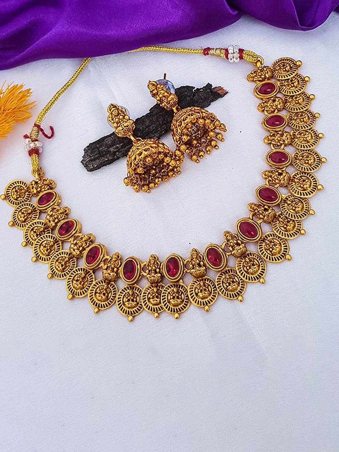 

ROFARWORD Gold-Plated CZ Stones Studded Jewellery Set