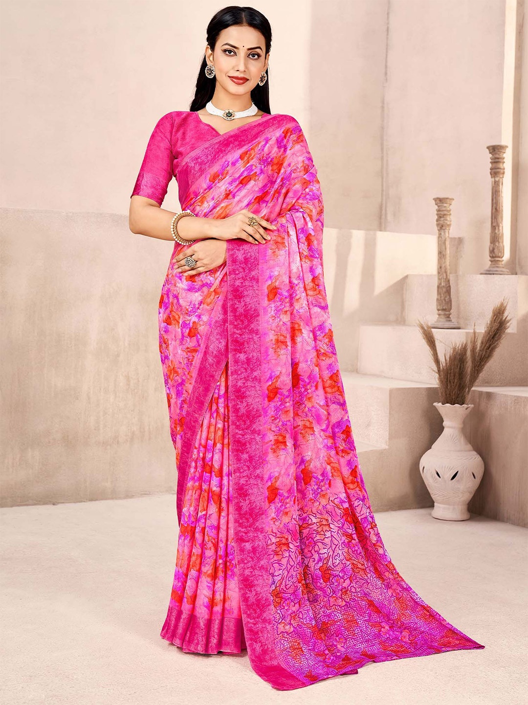 

Mitera Bagru Printed Saree, Pink