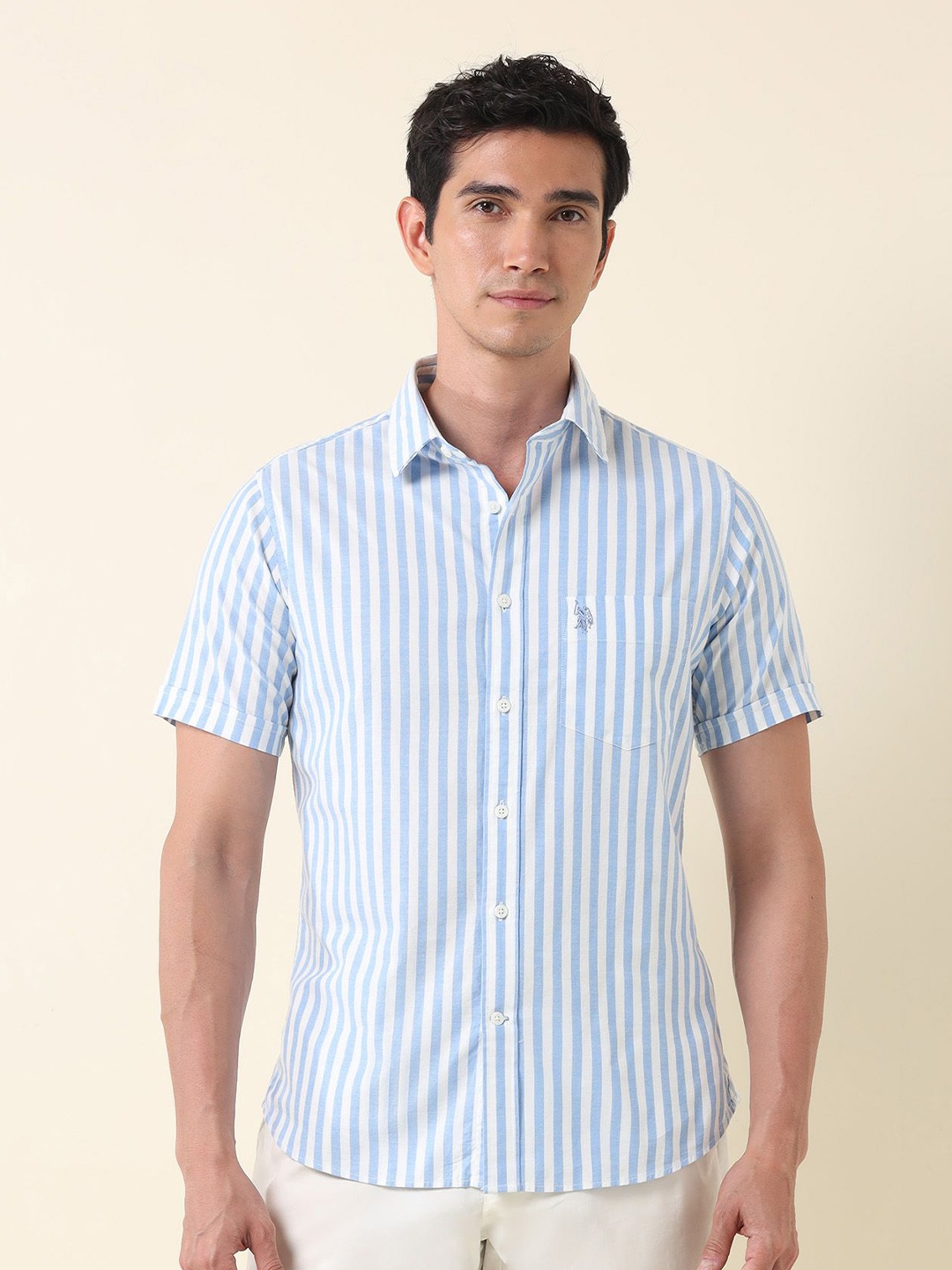 

U.S. Polo Assn. Men Classic Tailored Fit Opaque Striped Casual Shirt, Blue