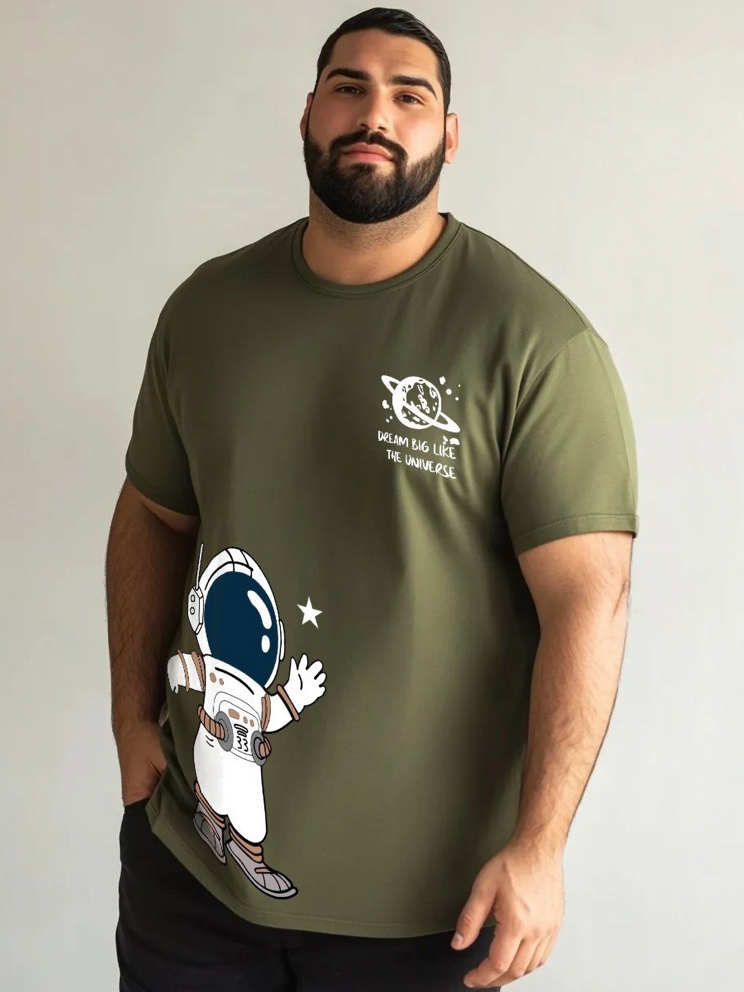 

Toodle Plus Unisex Plus Size Graphic Printed Round Neck Pure Cotton T-Shirt, Olive