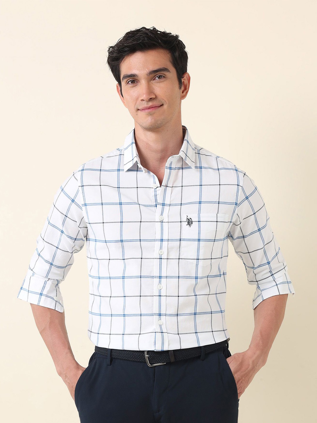 

U.S. Polo Assn. Men Tailored Fit Opaque Checked Casual Shirt, Blue