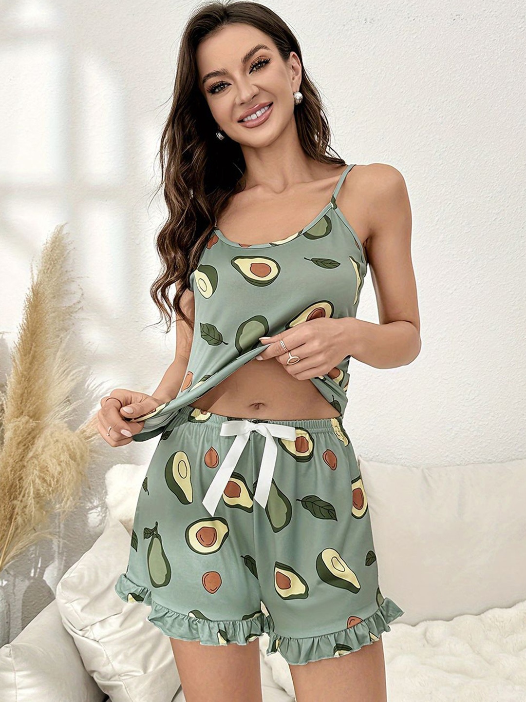 

Dreambe Women Printed Night suit, Green