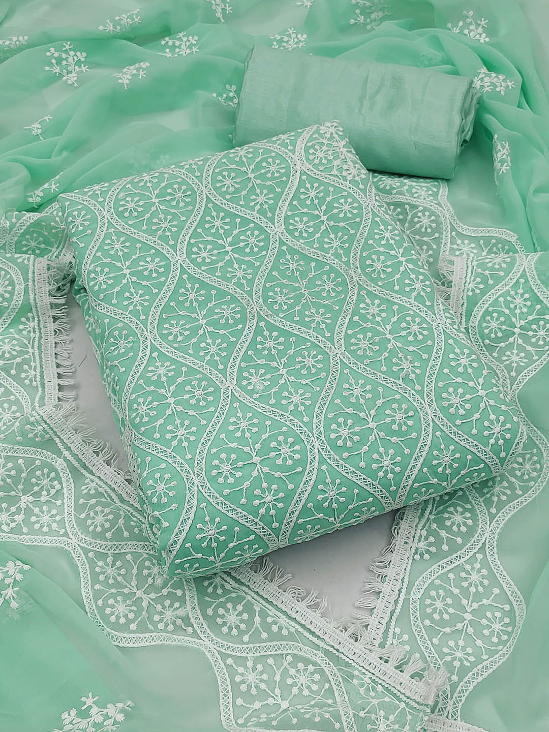 

SAINOOR Embroidered Thread Work Silk Georgette Unstitched Dress Material, Green