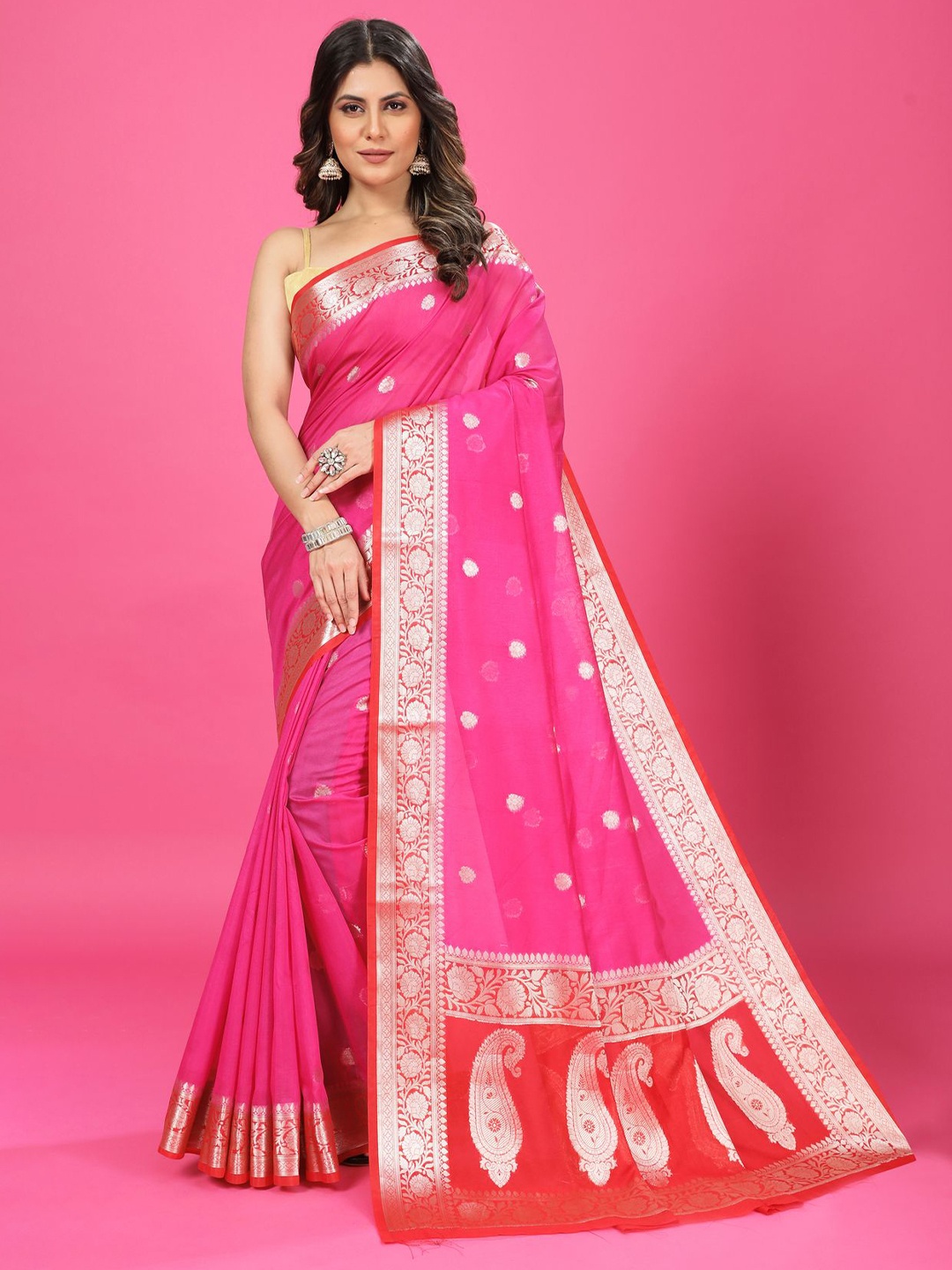 

CRAFTYSTYLES Woven Design Zari Pure Chiffon Banarasi Saree, Pink