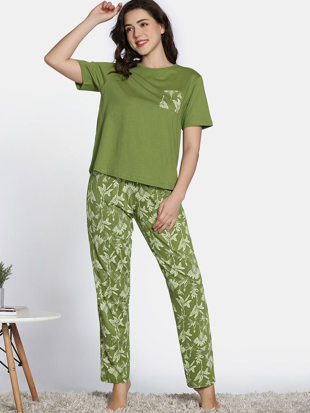 

Zivame Women Printed Night suit, Green