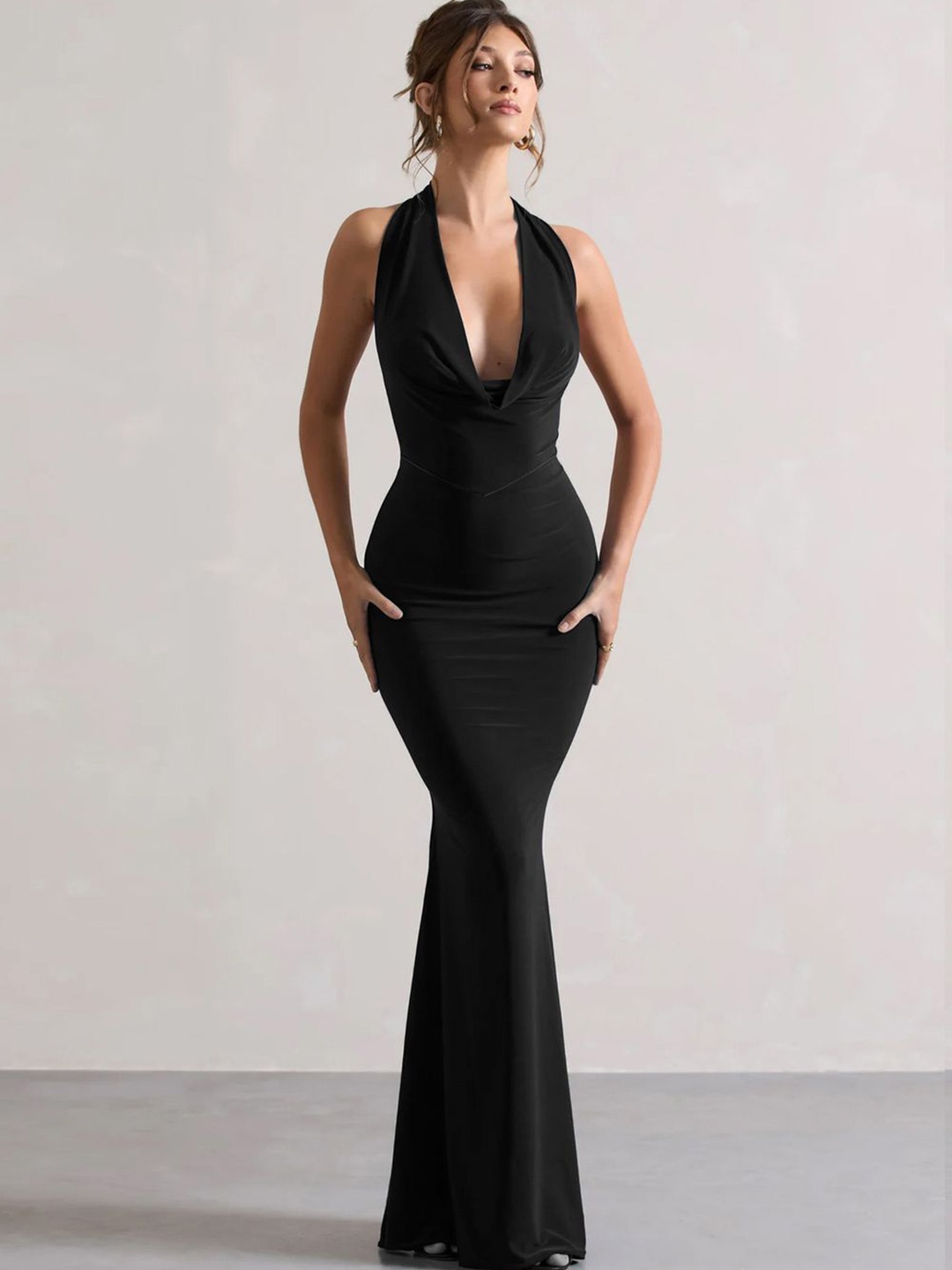 

Moda Rapido Cowl Neck Crepe Maxi Dress, Black