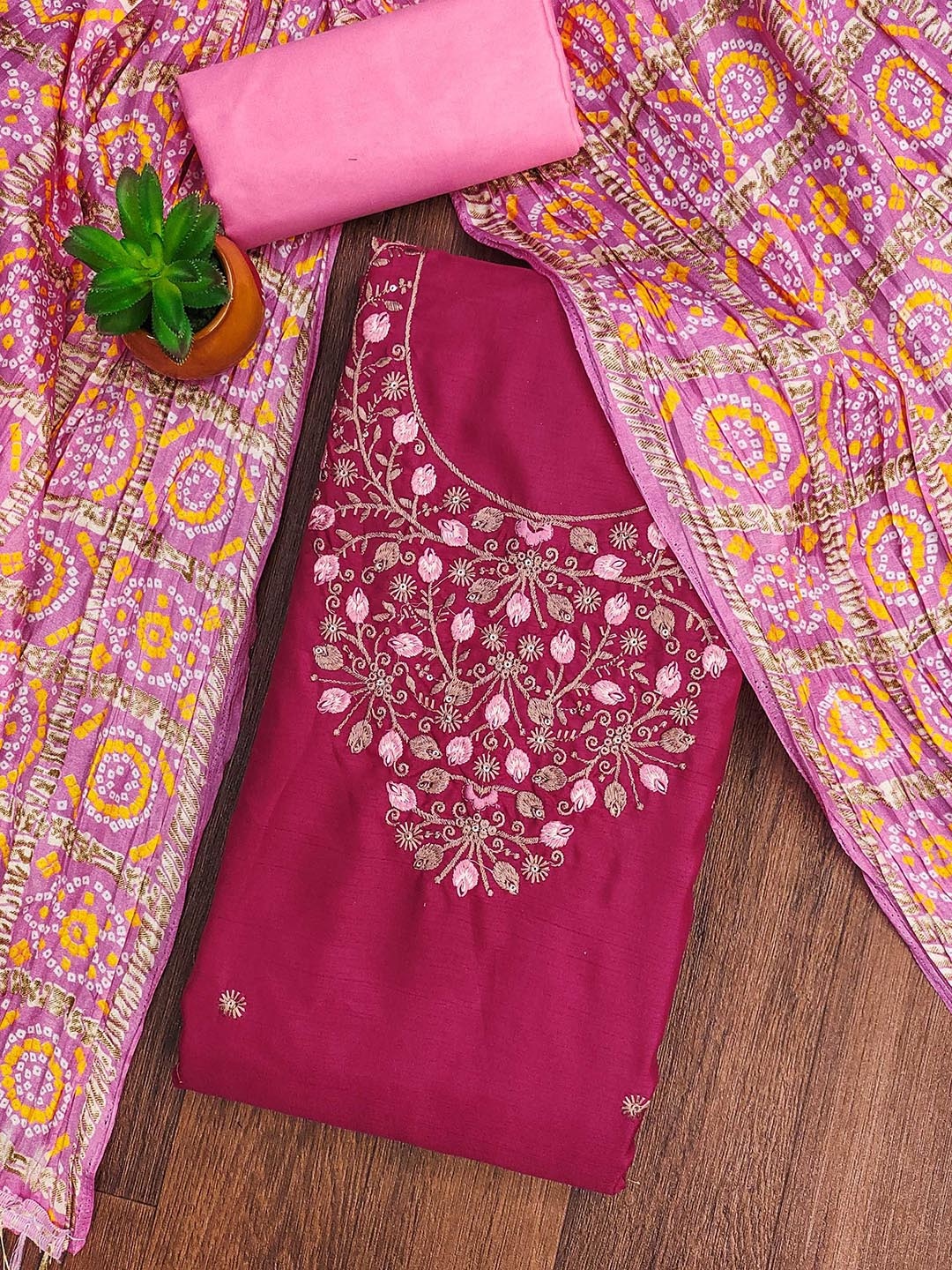 

SAINOOR Floral Embroidered Pure Cotton Unstitched Dress Material, Magenta