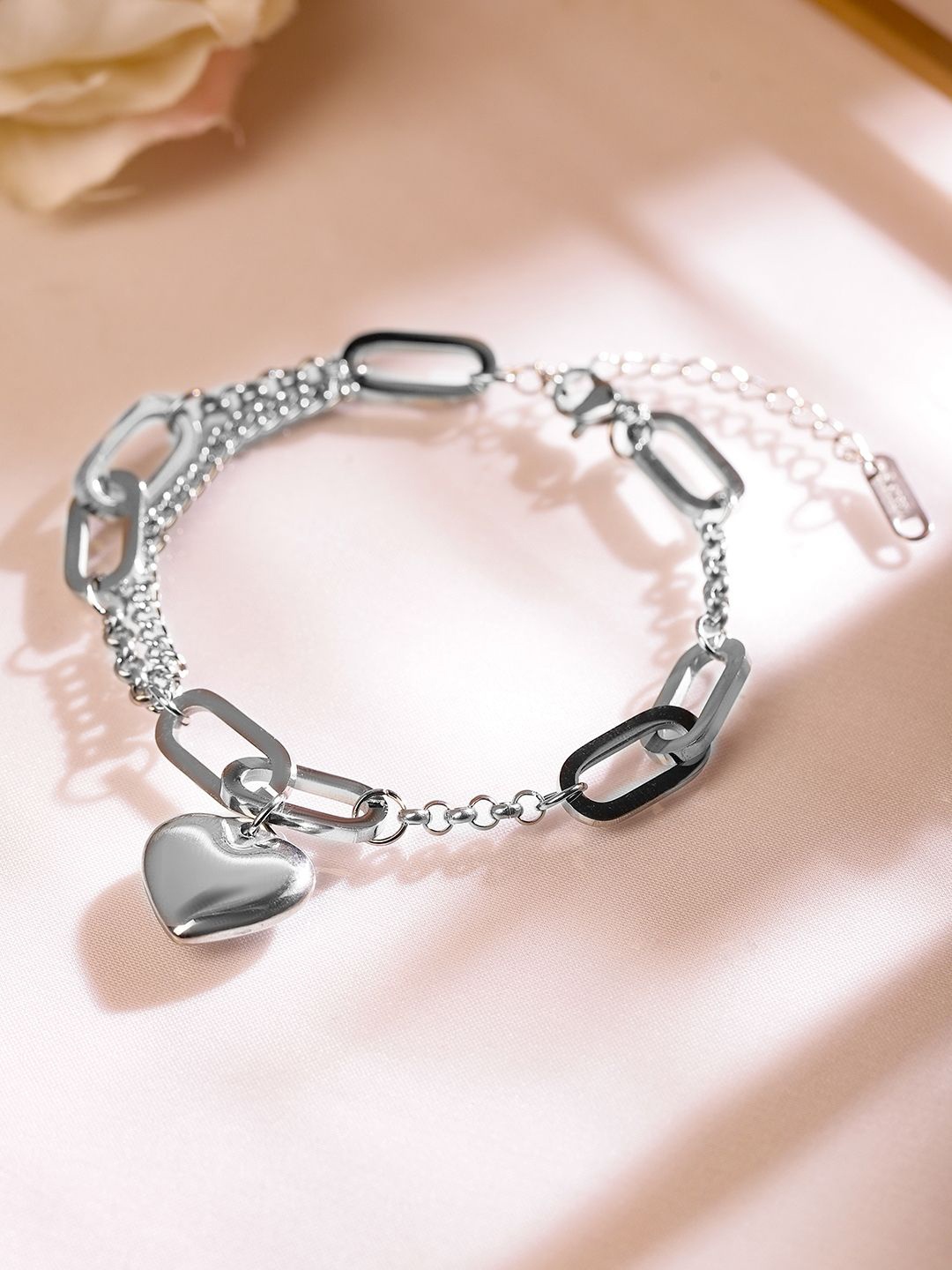 

Rubans Voguish Women Handcrafted Rhodium-Plated Link Bracelet, Silver