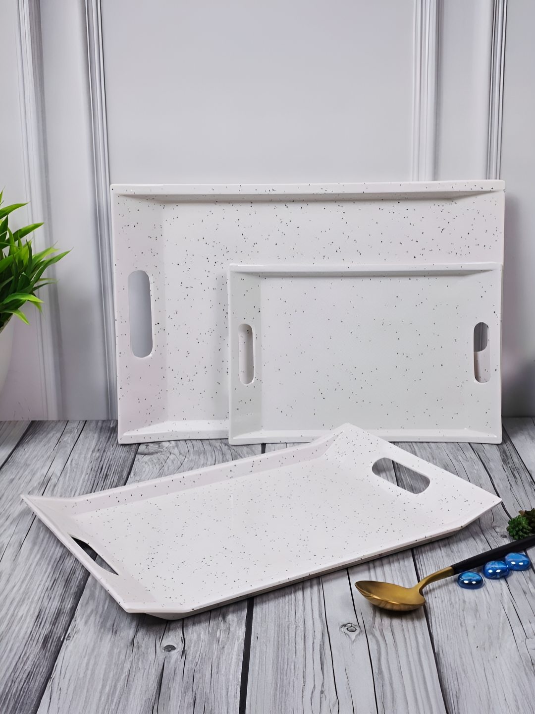 

UPC Grey And White 3 Pieces Printed Melamine Dishwasher Safe Serving Tray
