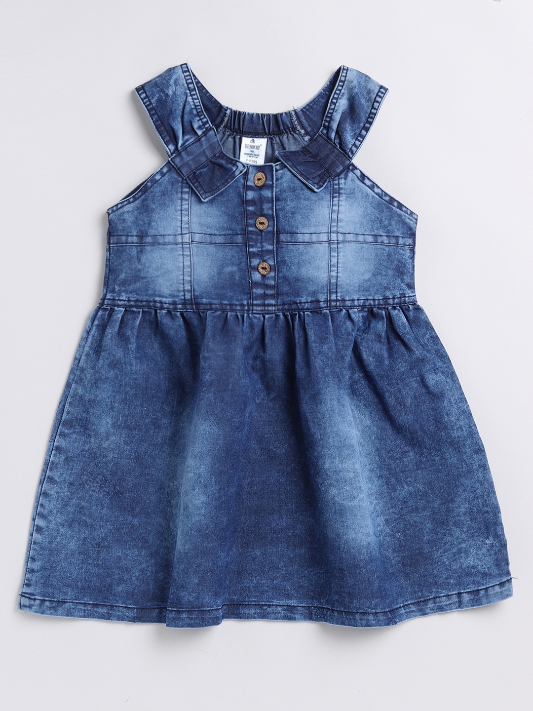 

Here&Now X Denikid Girls Pure Cotton Gathers Denim A-Line Dress, Blue