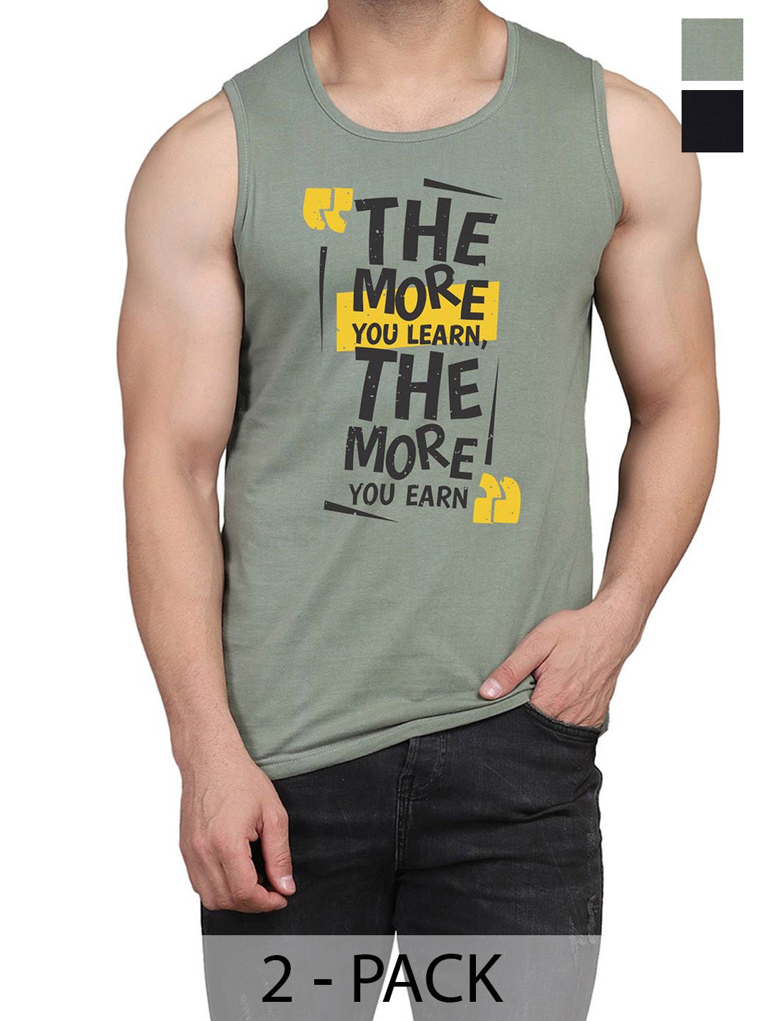 

WOOSTRO Pack Of 2 Printed Gym Vests RS26 (ENJOY BLACK)(MORE LGTGREEN)