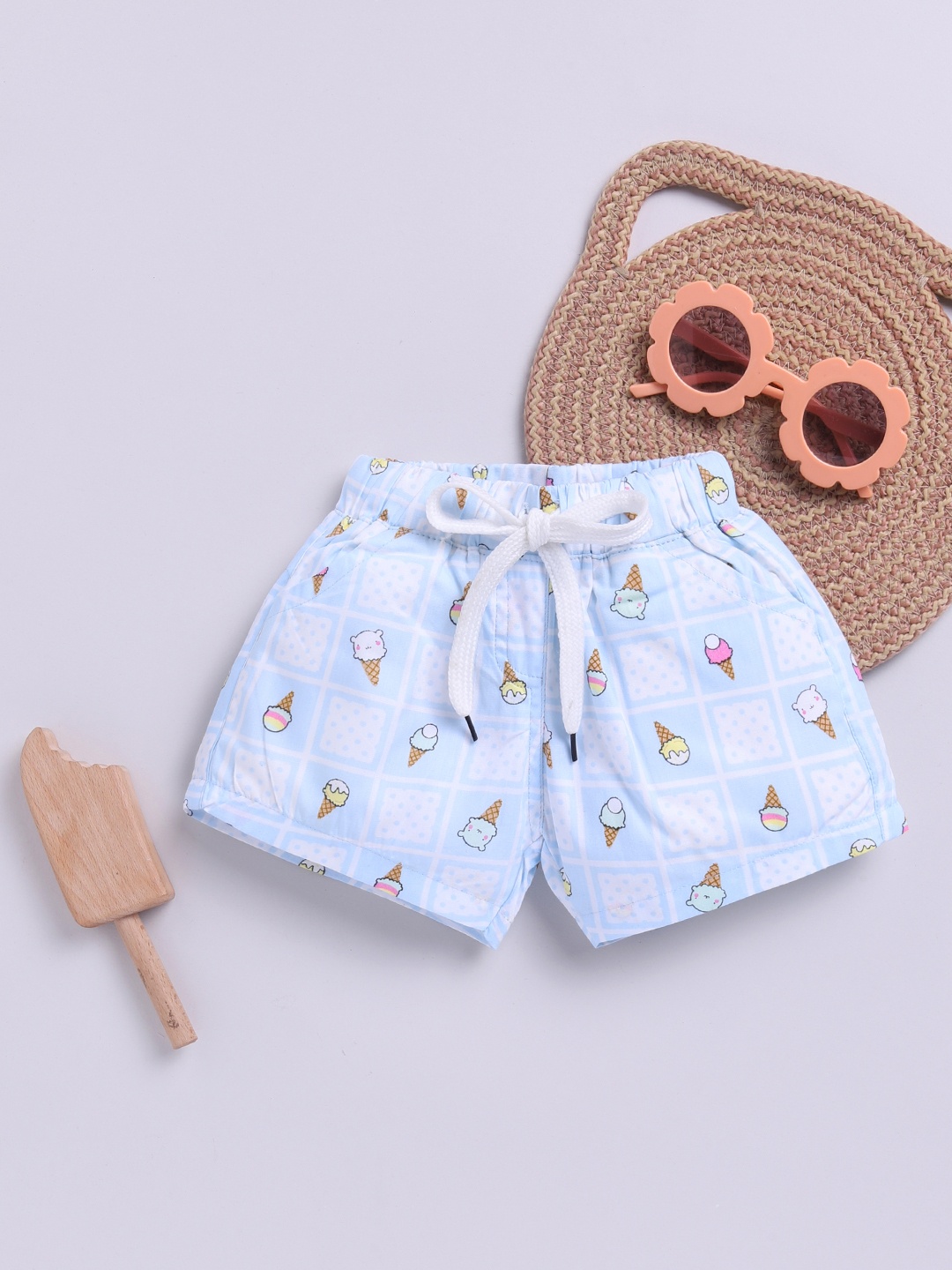 

Here&Now X Denikid Girls Pure Cotton Conversational Printed Shorts, Blue