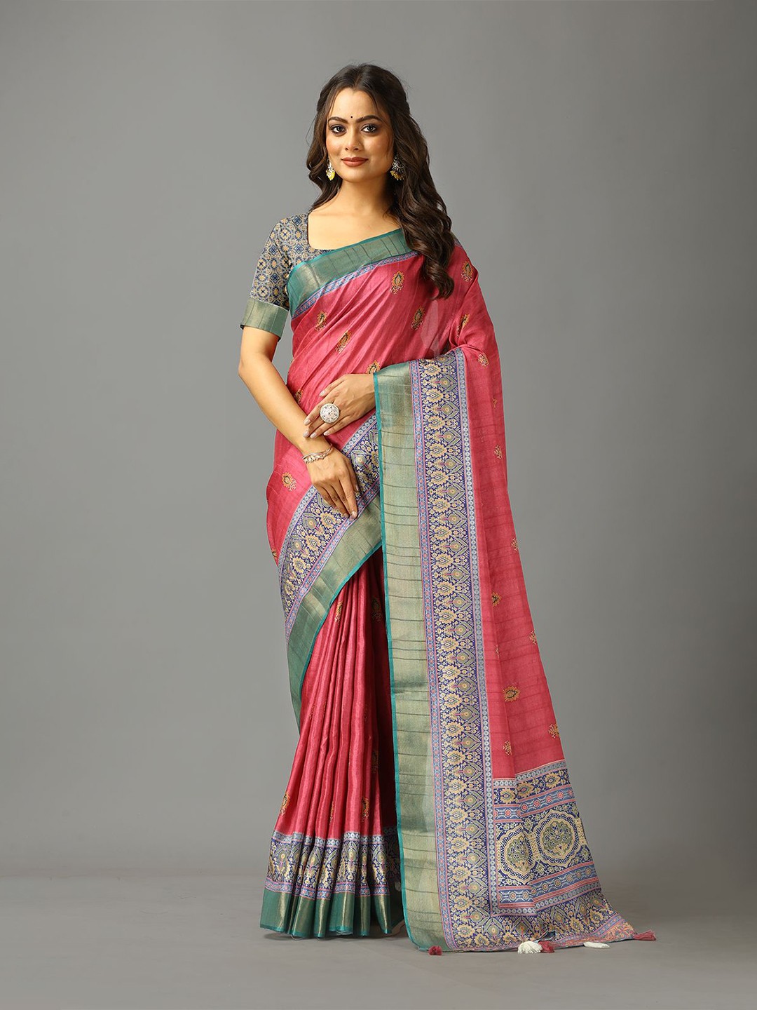 

VIRENDRA TEXTILES Woven Design Zari Saree, Pink