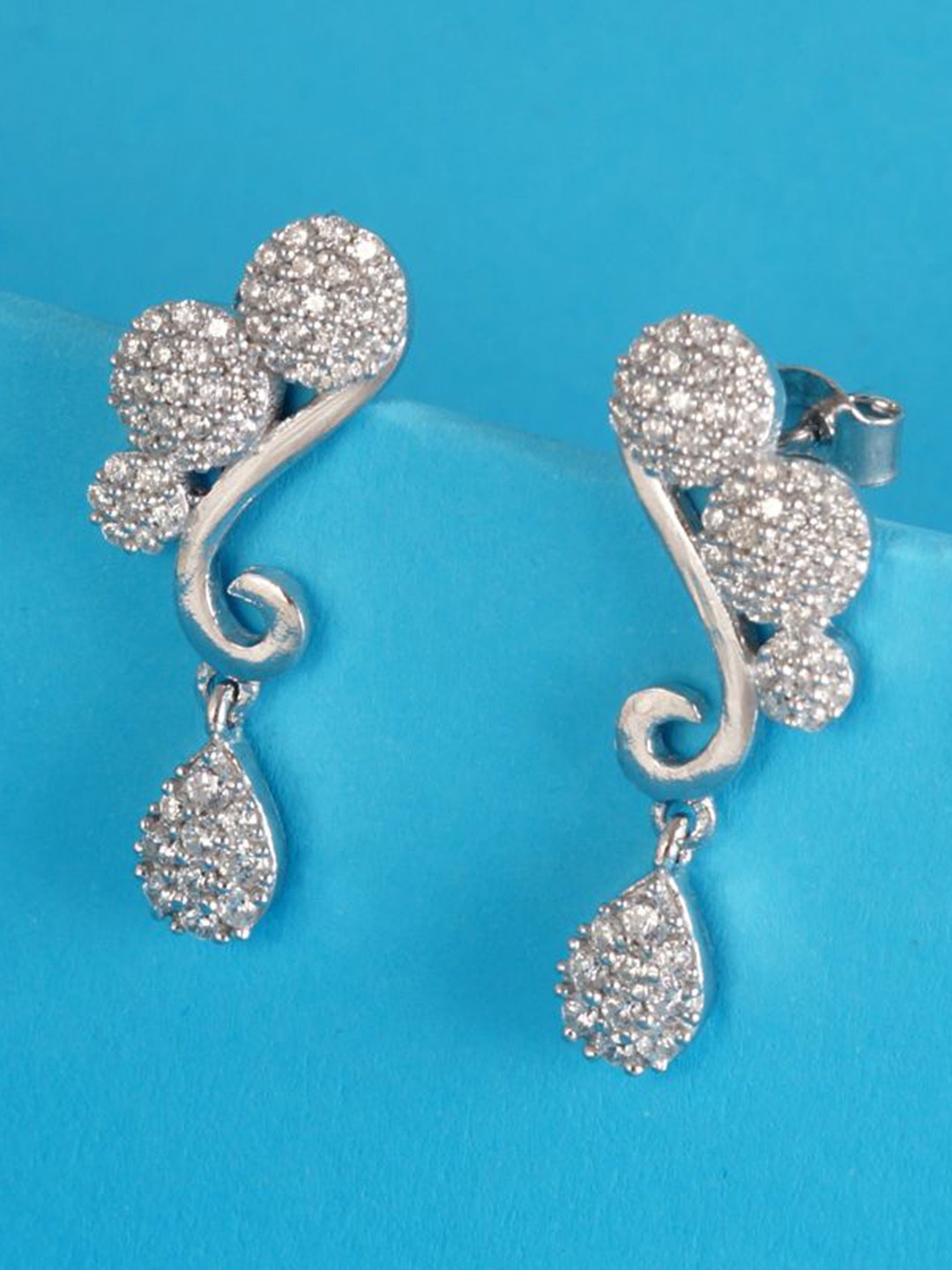 

Tuanz Silver Jewelry 925 Sterling Silver Rhodium-Plated Stone Studded Drop Earrings