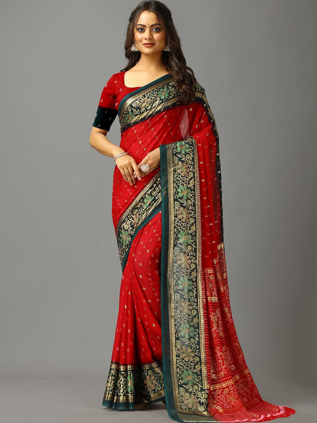 

NIRMAL CREATION Bandhani Zari Pure Crepe Saree, Burgundy