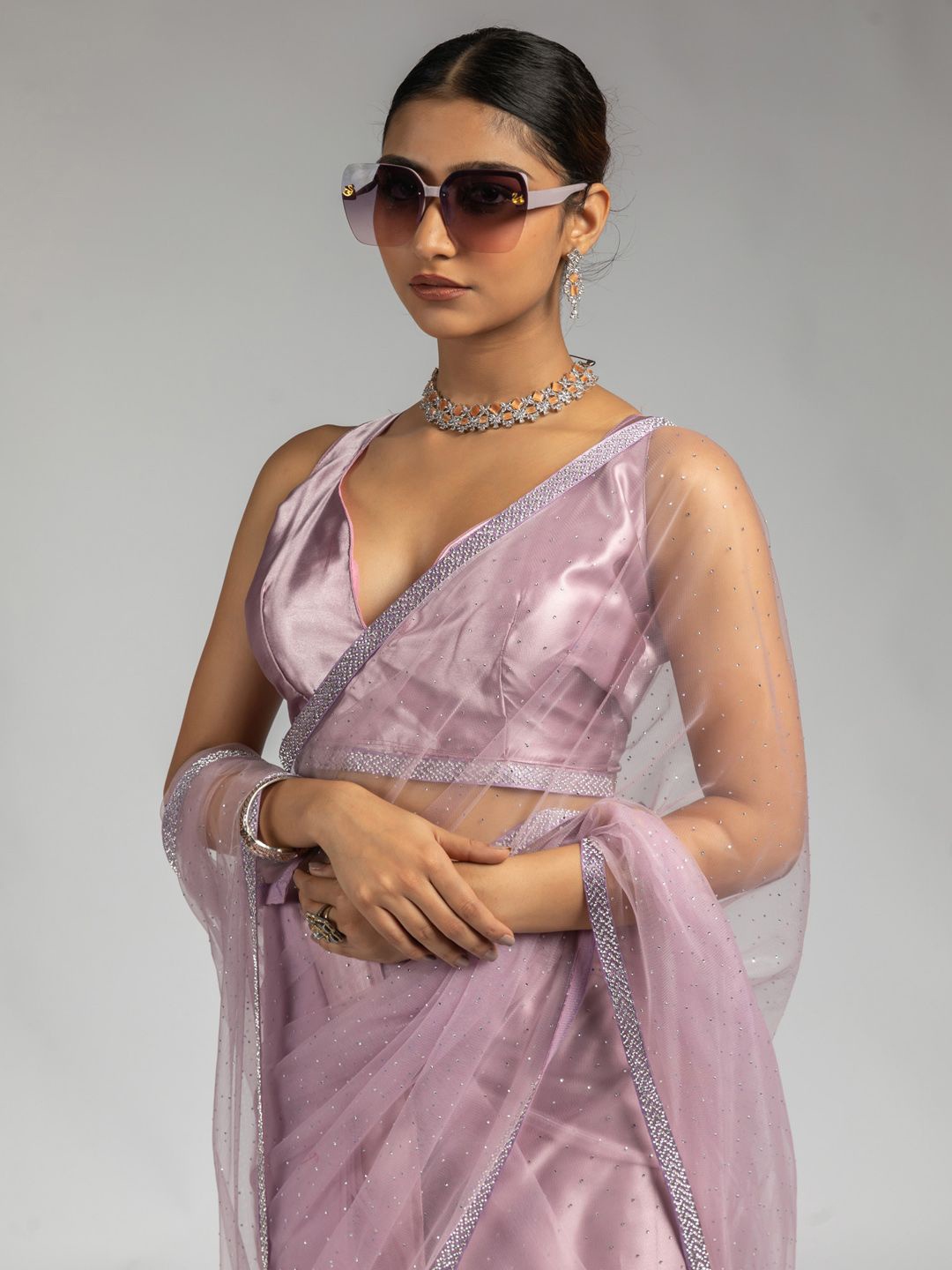 

Saree mall Embellished Beads and Stones Sarees, Purple