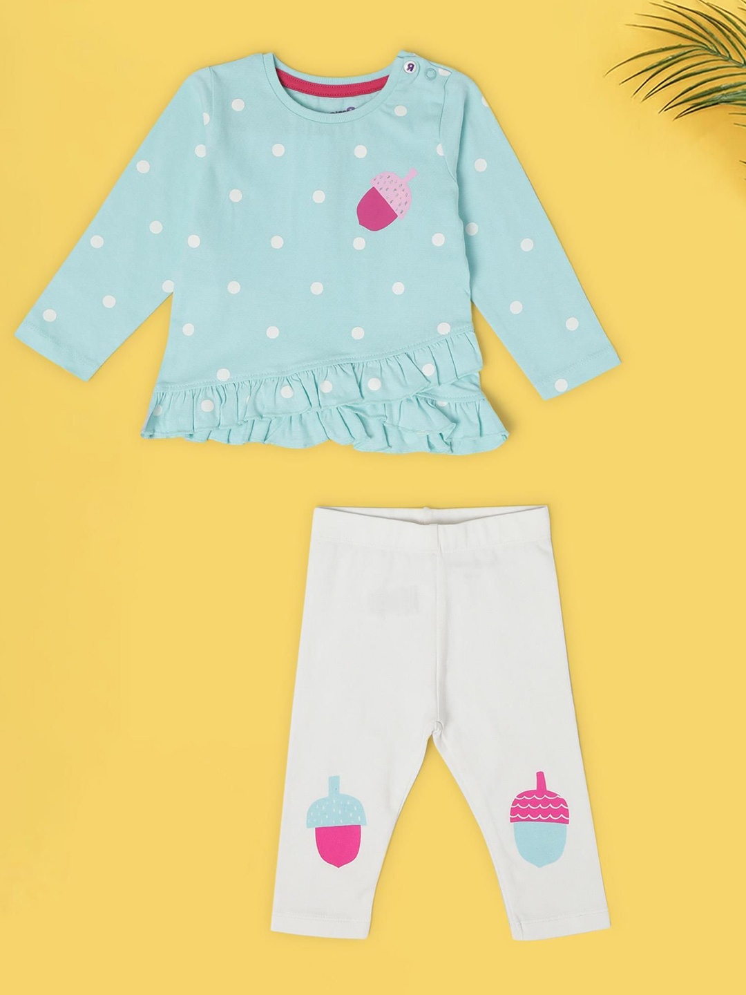 

Babies R Us Girls Printed Pure Cotton Top with Trousers, Turquoise blue