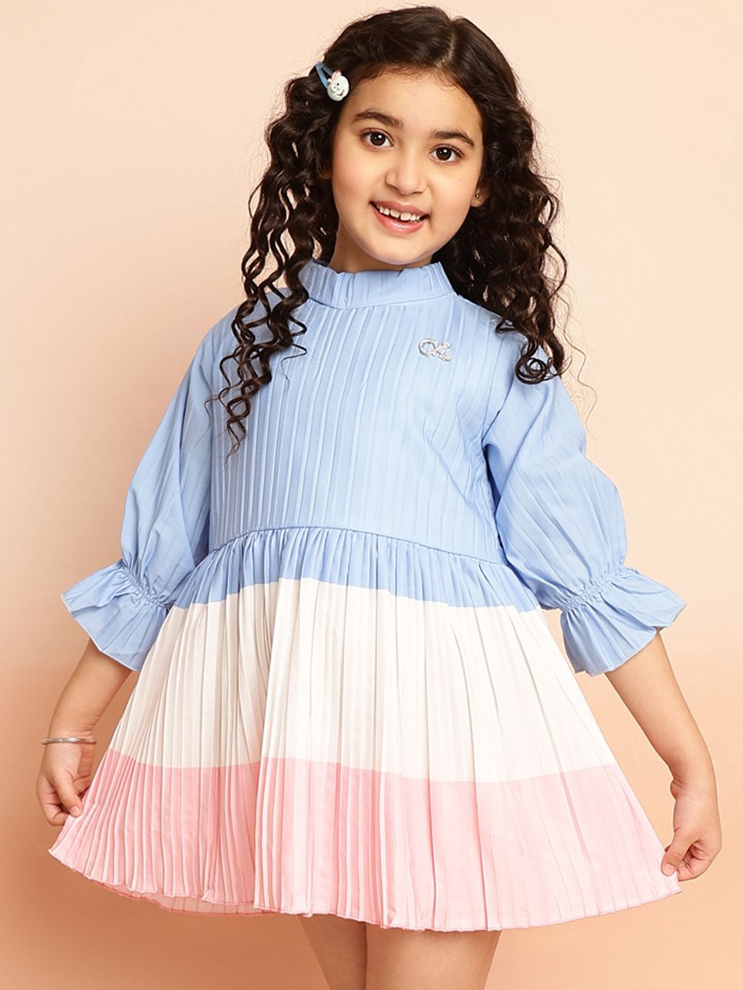 

Miss & Chief Embellished Accordion Pleats Top, Blue