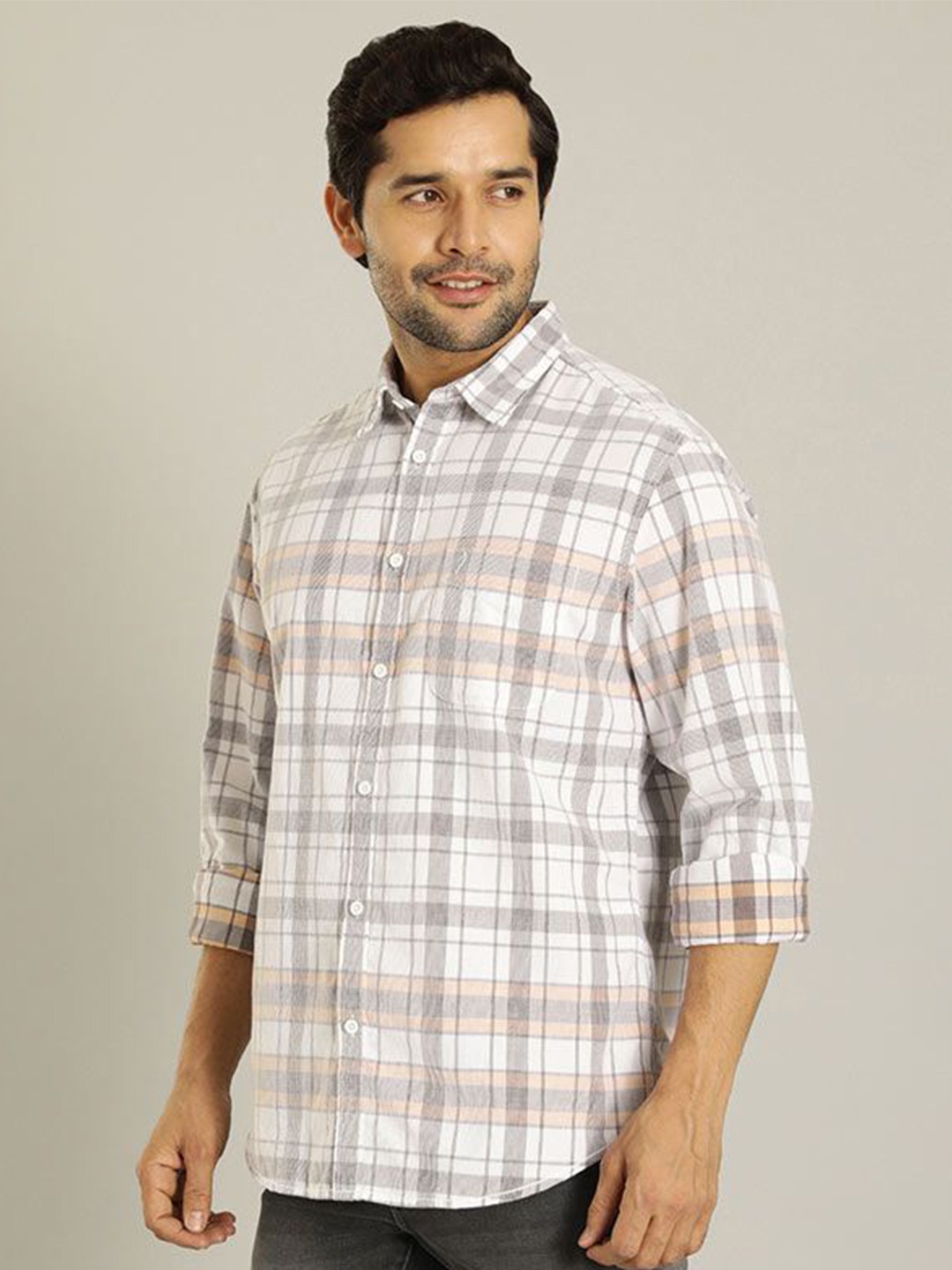 

Indian Terrain Men Slim Fit Tartan Checks Opaque Checked Casual Shirt, Brown