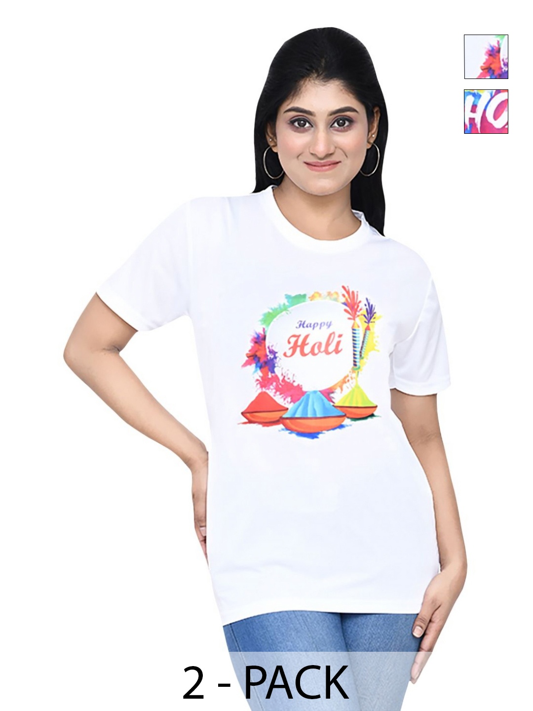 

RAPL Women 2 Printed Applique T-shirt, White